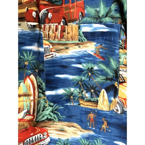 Aloha Joe Mens sz L (16-16 1/2) Blue & White Short Sleeve Button Hawaiian Shirt - Picture 6 of 13